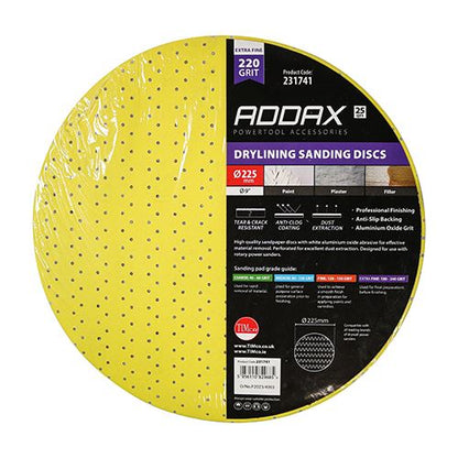 TIMCO Drylining Sanding Discs P220 225mm Yellow Pack 25