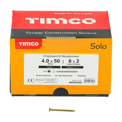 TIMCO Solo Woodscrew CSK - ZYP (IND) 4.0 x 50 Gold Pack 1000