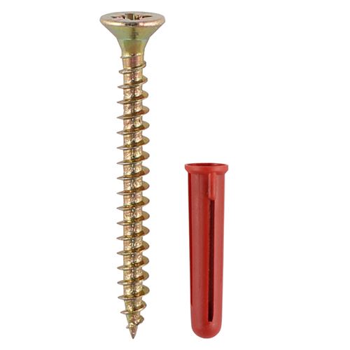 TIMCO Screws & Red Plastic Plugs 30mm Red Plug, 4.0x40 Screw Red Pack 25