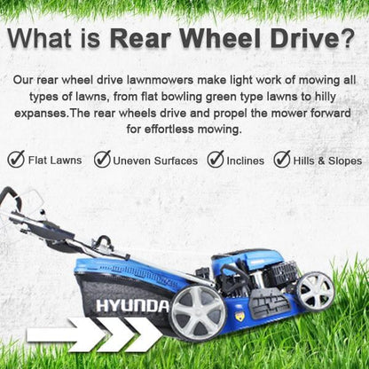Hyundai HYM530SPER Petrol Lawn Mower 53cm 21in 196cc Electric Start Self Propelled Rear Roller 70L 21"/53cm Garden Mower Garden Grass Cutting