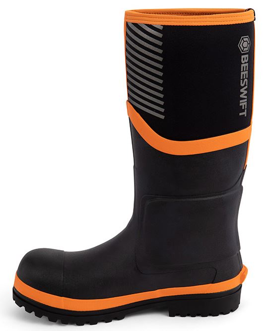 Beeswift Neo Force CF501 Neoprene Safety Wellington Boots | Black/Orange or Green/Silver, Waterproof S5S Composite Toe, Size Options