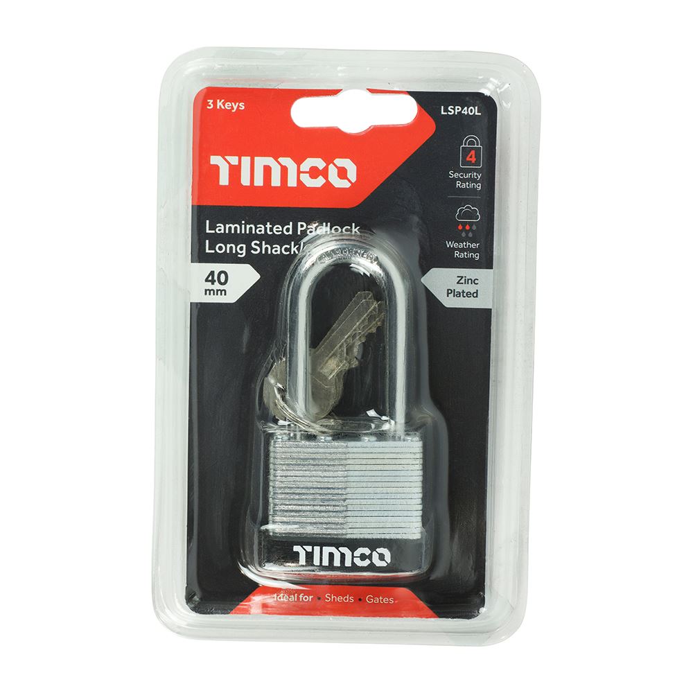 TIMCO Long Shackle Laminated Padlock 40mm Pack 1