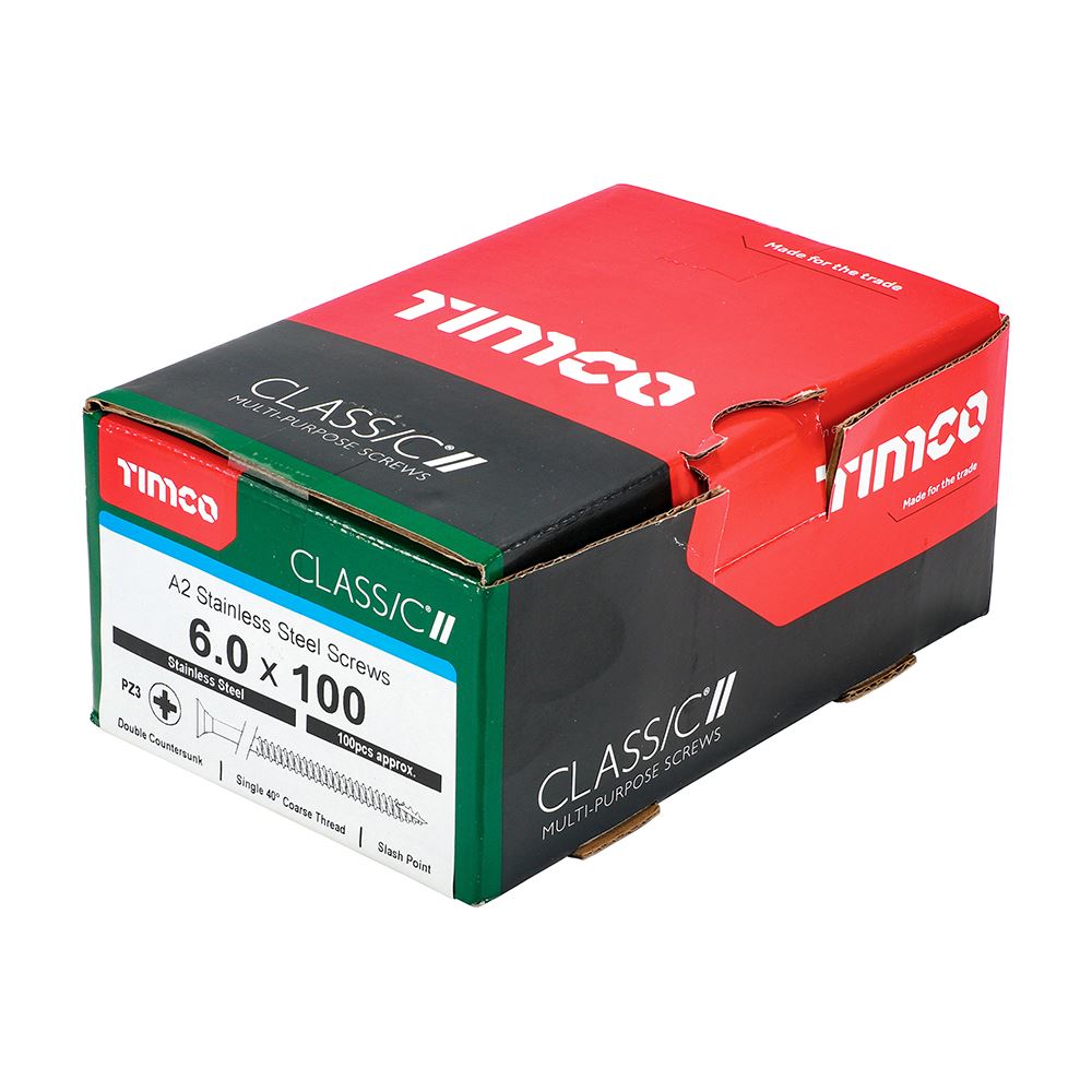 TIMCO Classic Screw PZ3 CSK A2 SS 6.0 x 100 Pack 100