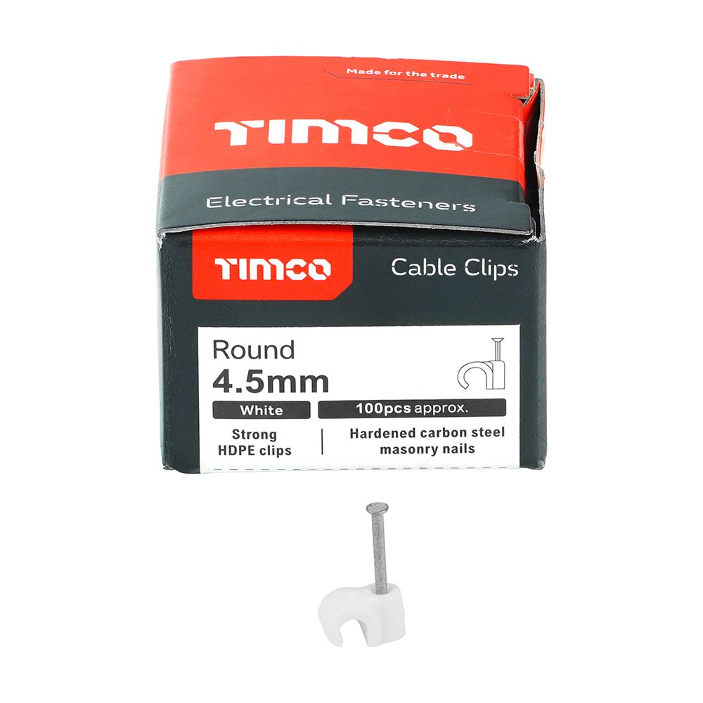 TIMCO Round Cable Clip White To fit 4.5mm White Pack 100
