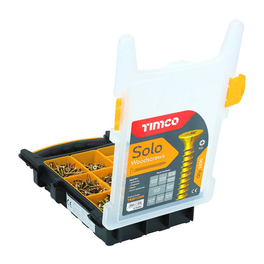 TIMCO Solo Woodscrew Mixed Tray ZYP 1200pcs Gold Pack 1