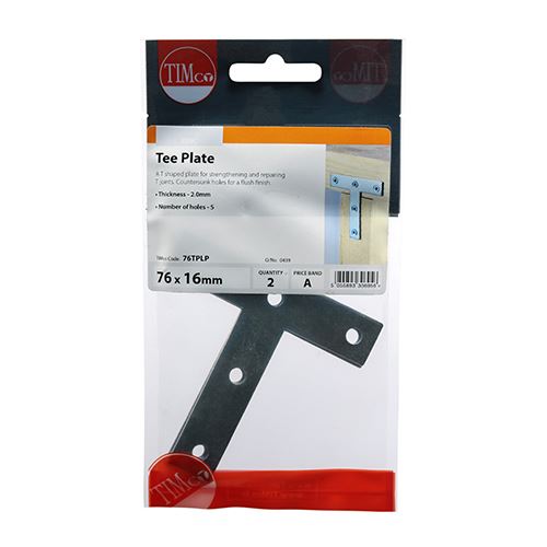 TIMCO Tee Plate - BZP 76 x 76 x 16 Silver Pack 2