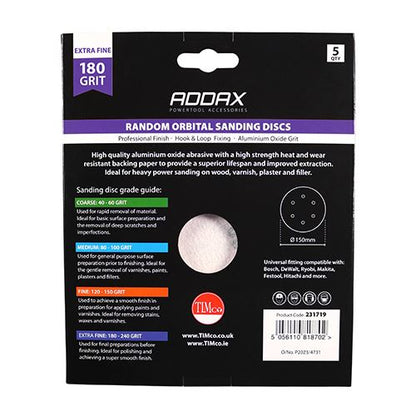 TIMCO Orbital Sanding Discs P180 150mm Red Pack 5