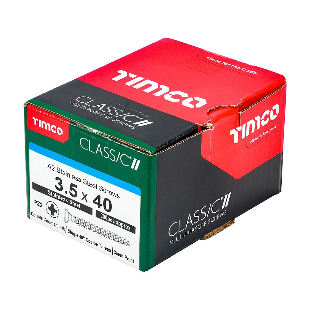 TIMCO Classic Screw PZ2 CSK A2 SS 3.5 x 40 Pack 200