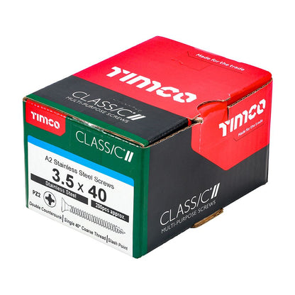 TIMCO Classic Screw PZ2 CSK A2 SS 3.5 x 40 Pack 200