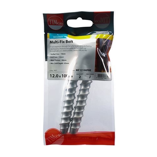 TIMCO Multi-Fix Bolt Hex Head 12.0 x 100 Silver Pack 2