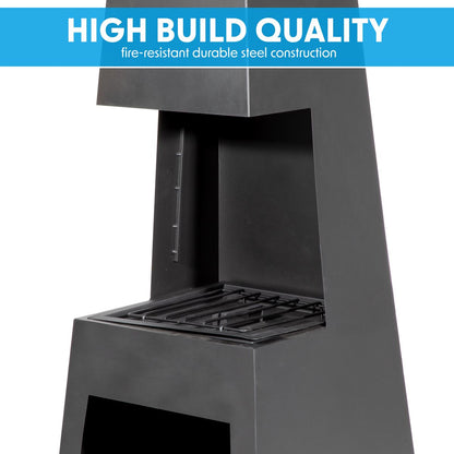 Dellonda DG107 Outdoor Chiminea Fireplace Fire Pit Heater Firewood Storage Black Steel | Stylish chiminea is perfect for relaxing outdoors with family