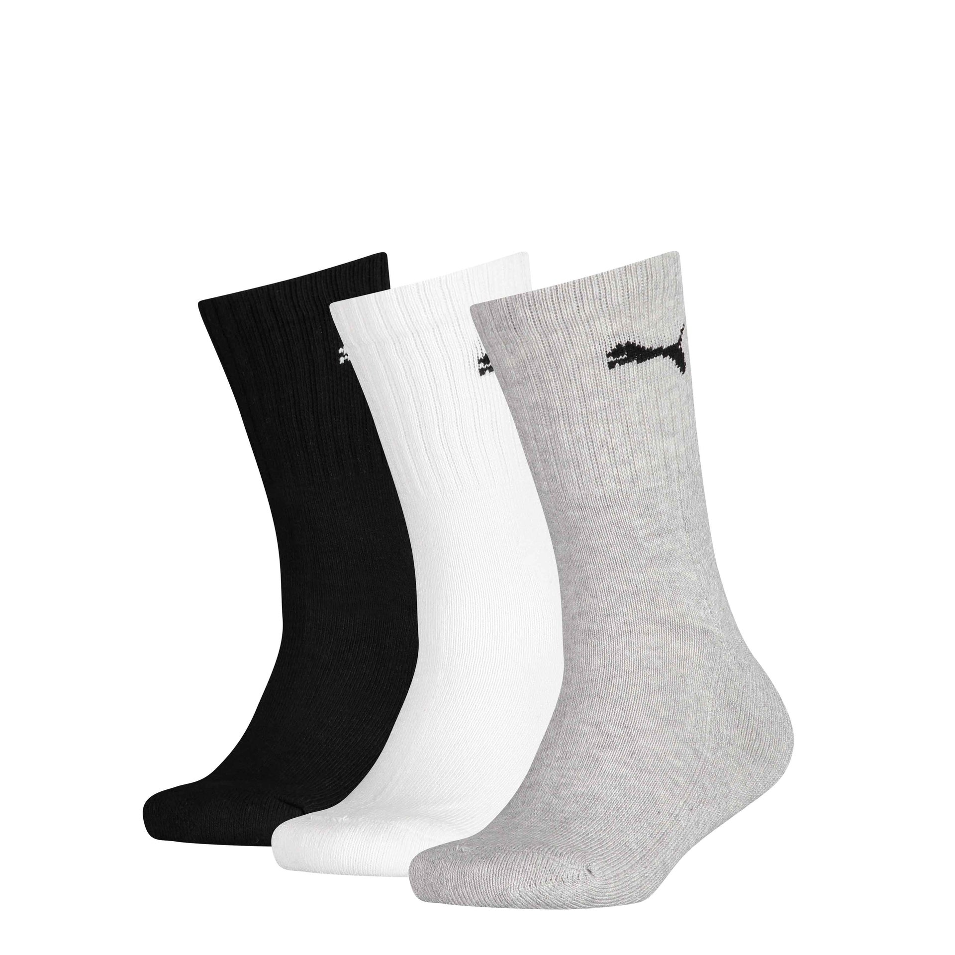 Puma Crew Socks Junior (3 Pairs) - 2-5 - Black/White/Grey