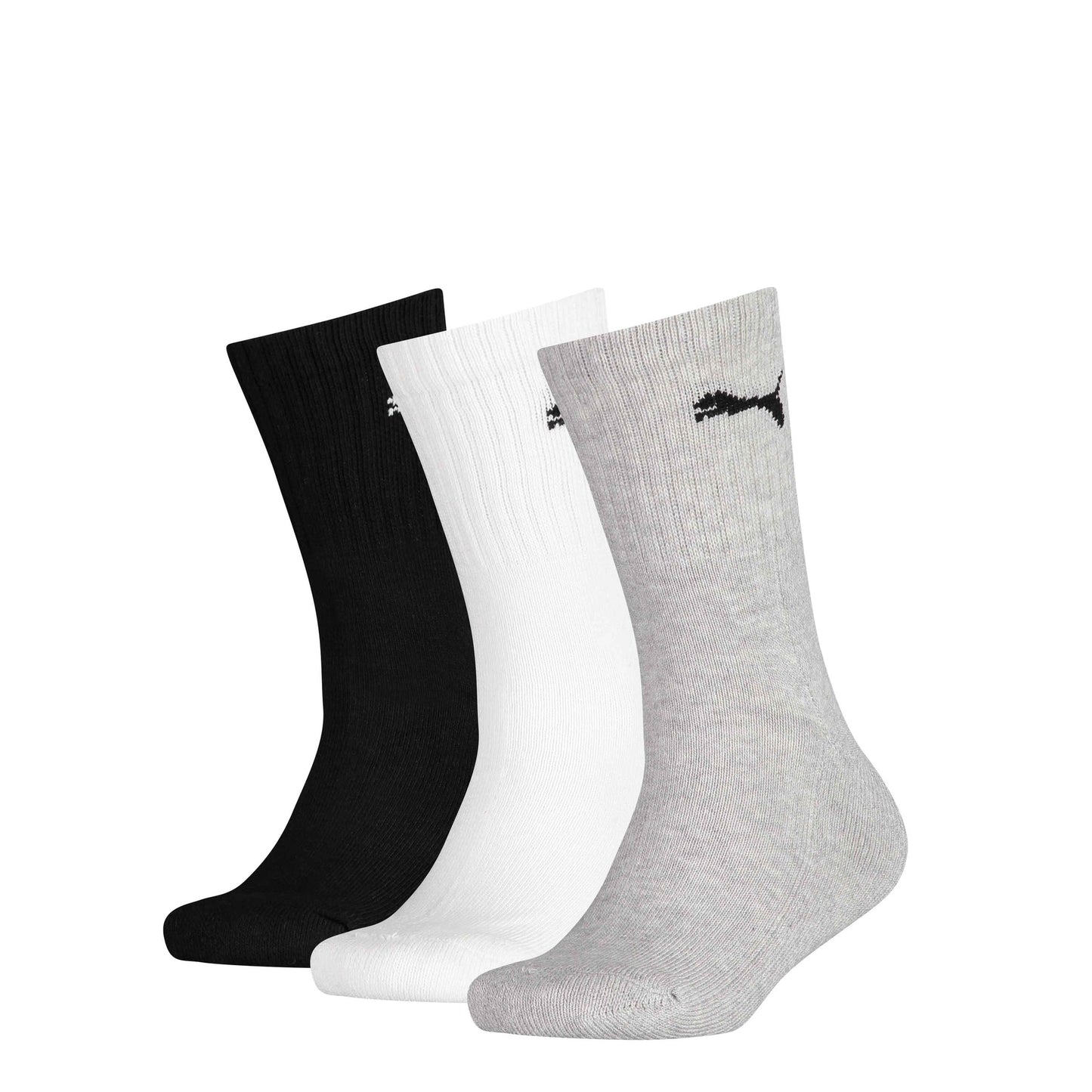 Puma Crew Socks Junior (3 Pairs) - J9-J11.5 - Black/White/Grey