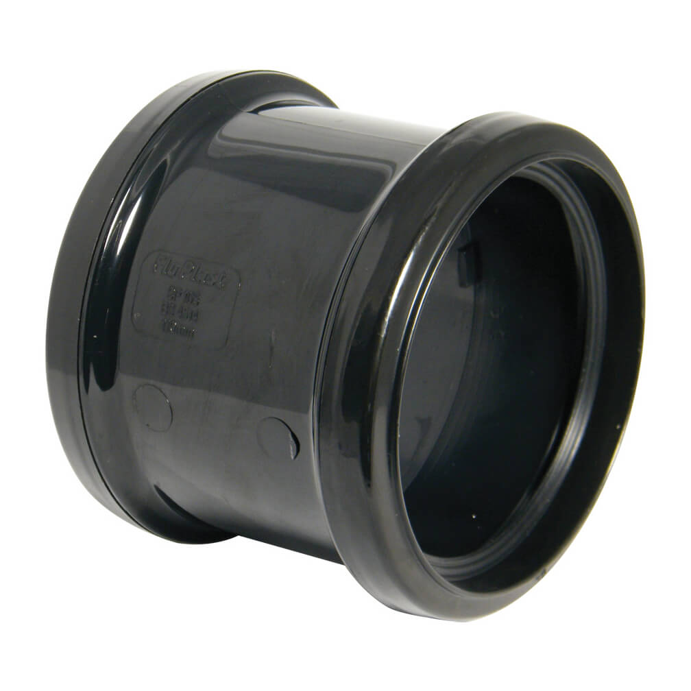 FloPlast 110mm/4" Soil Pipe Double Socket Coupling ring seal Black