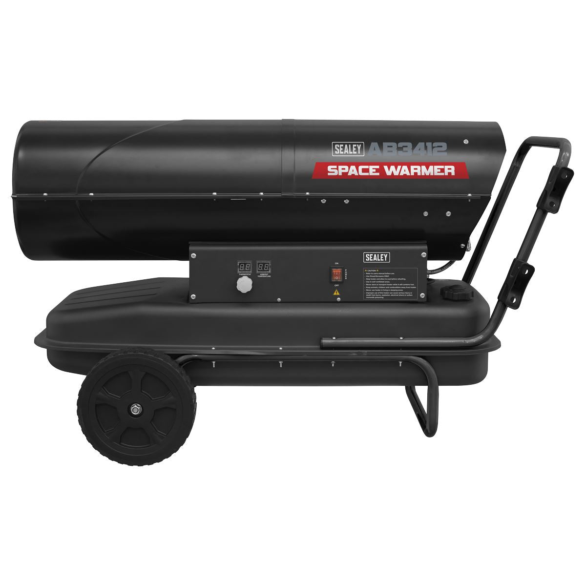Sealey AB3412 Space Warmer Kerosene/Diesel Heater with Wheels 340,000Btu/hr | 340,000Btu/hr(100kW), 230V - 13A, Thermostat