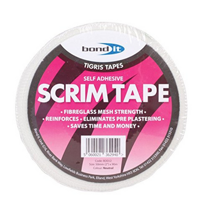 Bond It White Scrim Tape Self Adhesive Plasterboard Jointing Mesh 48mm x 90m