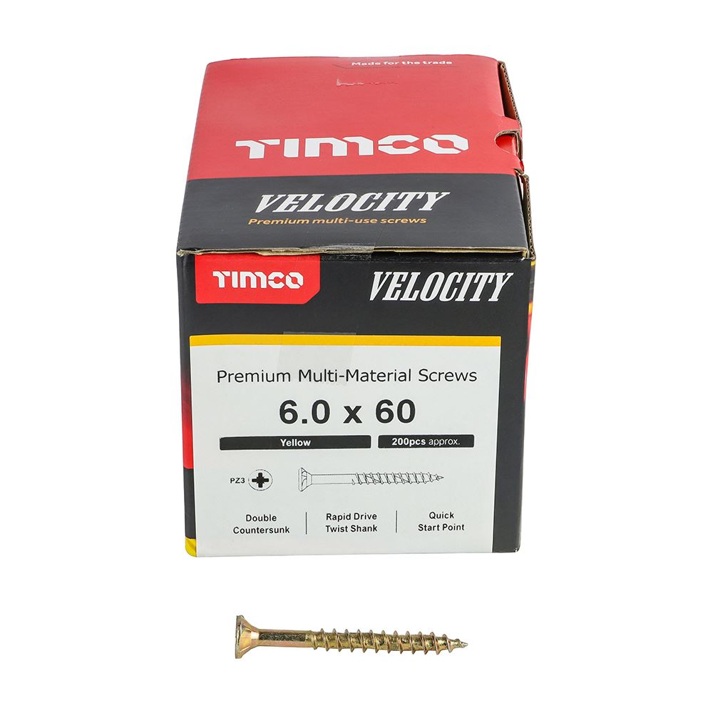 TIMCO Velocity Screw PZ3 CSK ZYP 6.0 x 60 Gold Pack 200