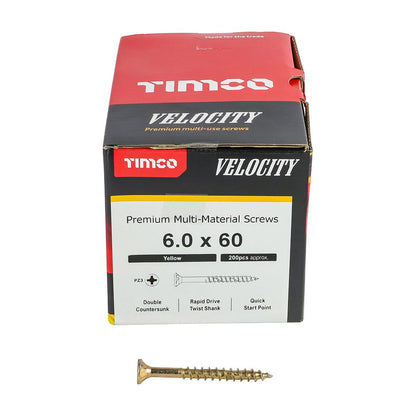 TIMCO Velocity Screw PZ3 CSK ZYP 6.0 x 60 Gold Pack 200