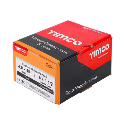 TIMCO Solo Woodscrew PZ2 CSK Zinc 4.0 x 40 Silver Pack 200