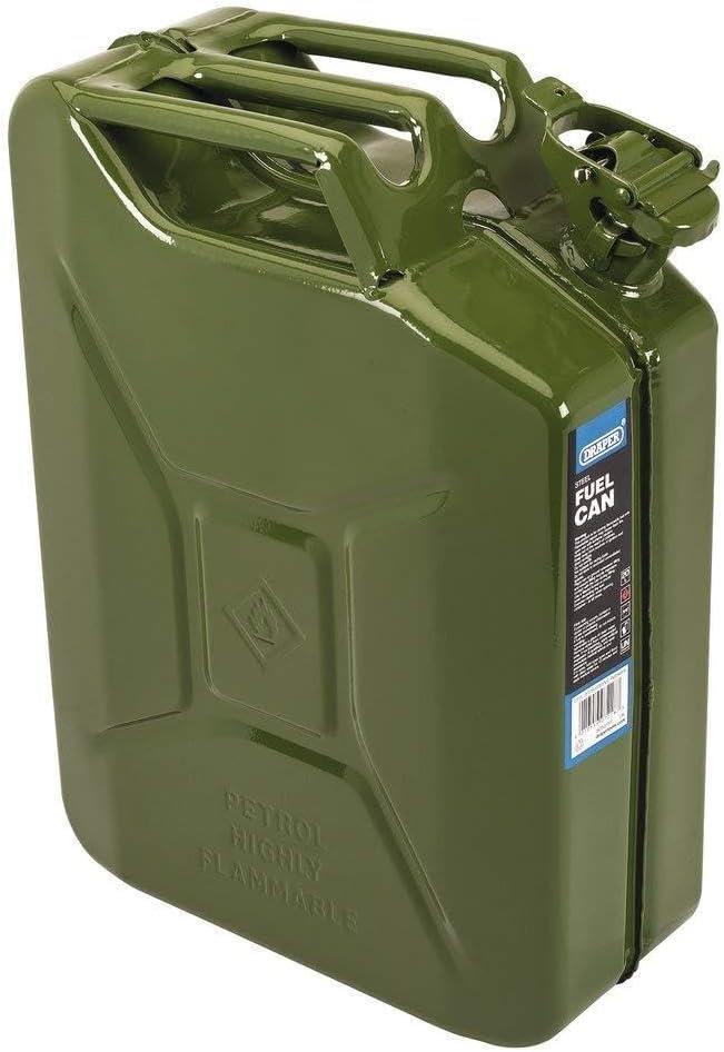 Draper 20L Fuel Can Steel Jerry Can Green Black Red Petrol Diesel Storage