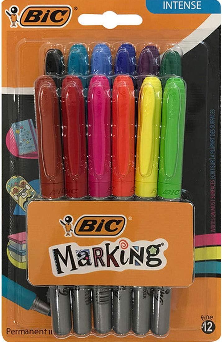 BIC Marking Permanent Markers Assorted Intense & Pastel Colours Pack of 12