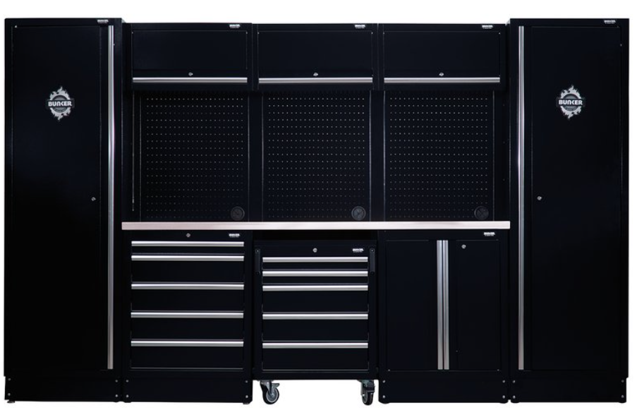 BUNKER  16 Piece Modular Storage Combo with Stainless Steel Worktop, 3240mm