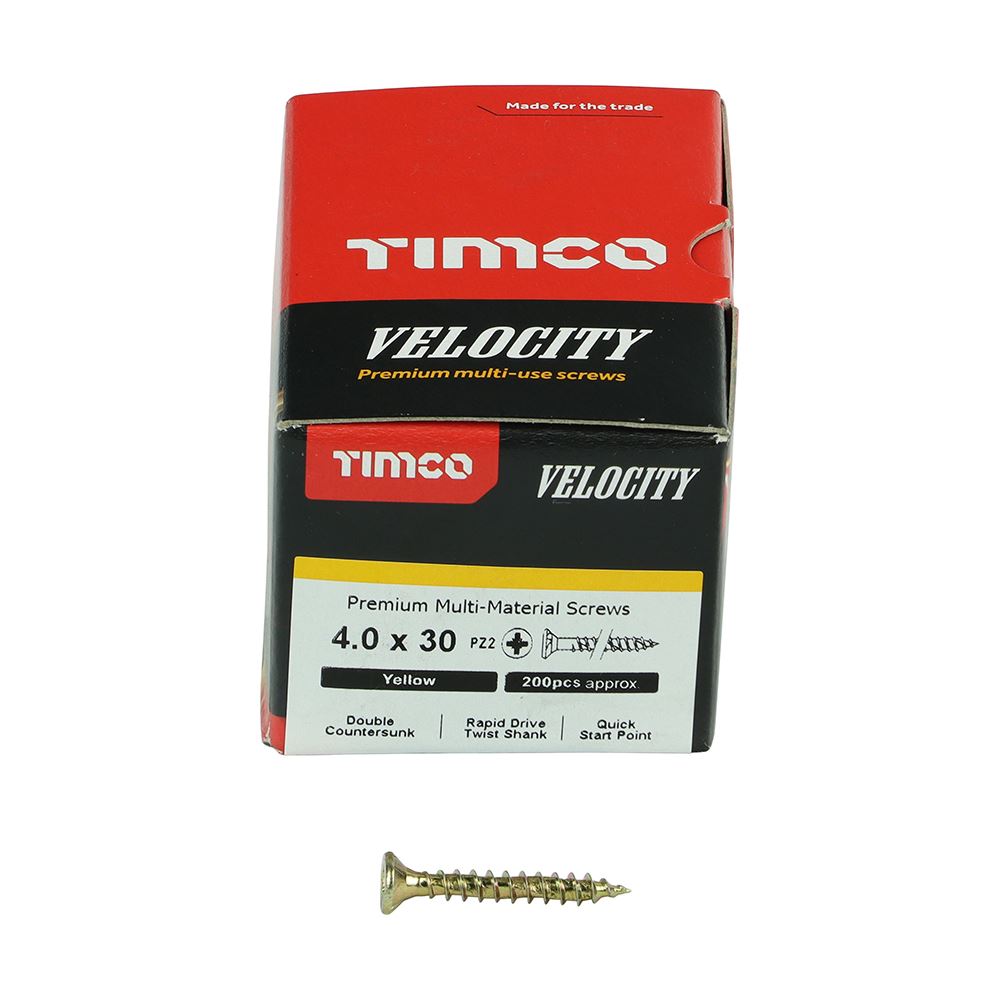 TIMCO Velocity Screw PZ2 CSK ZYP 4.0 x 30 Gold Pack 200