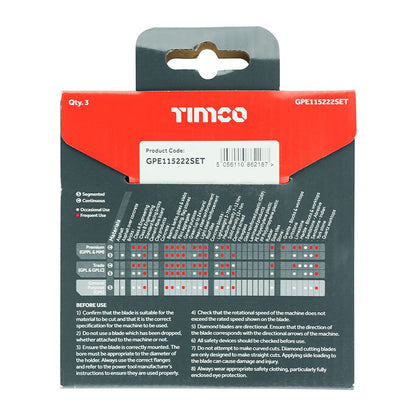 TIMCO GP Diamond Blade Seg Set 115 x 22.2 Pack 3