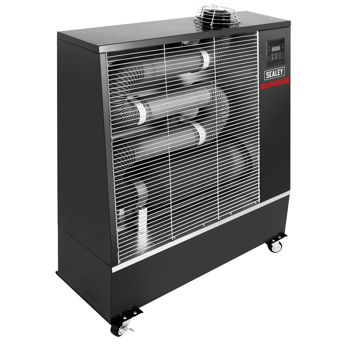 Sealey IR19 Industrial Infrared Diesel Heater 19kW | 64,000Btu/hr(19kW), 80W, 230V~50Hz, Thermostat, Timer, Wheels, Overheat Protection