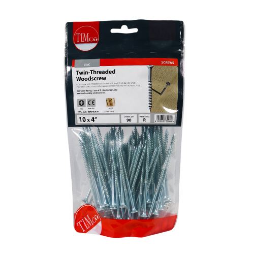 TIMCO Twin Woodscrew PZ2 CSK - BZP 10 x 4 Silver Pack 90