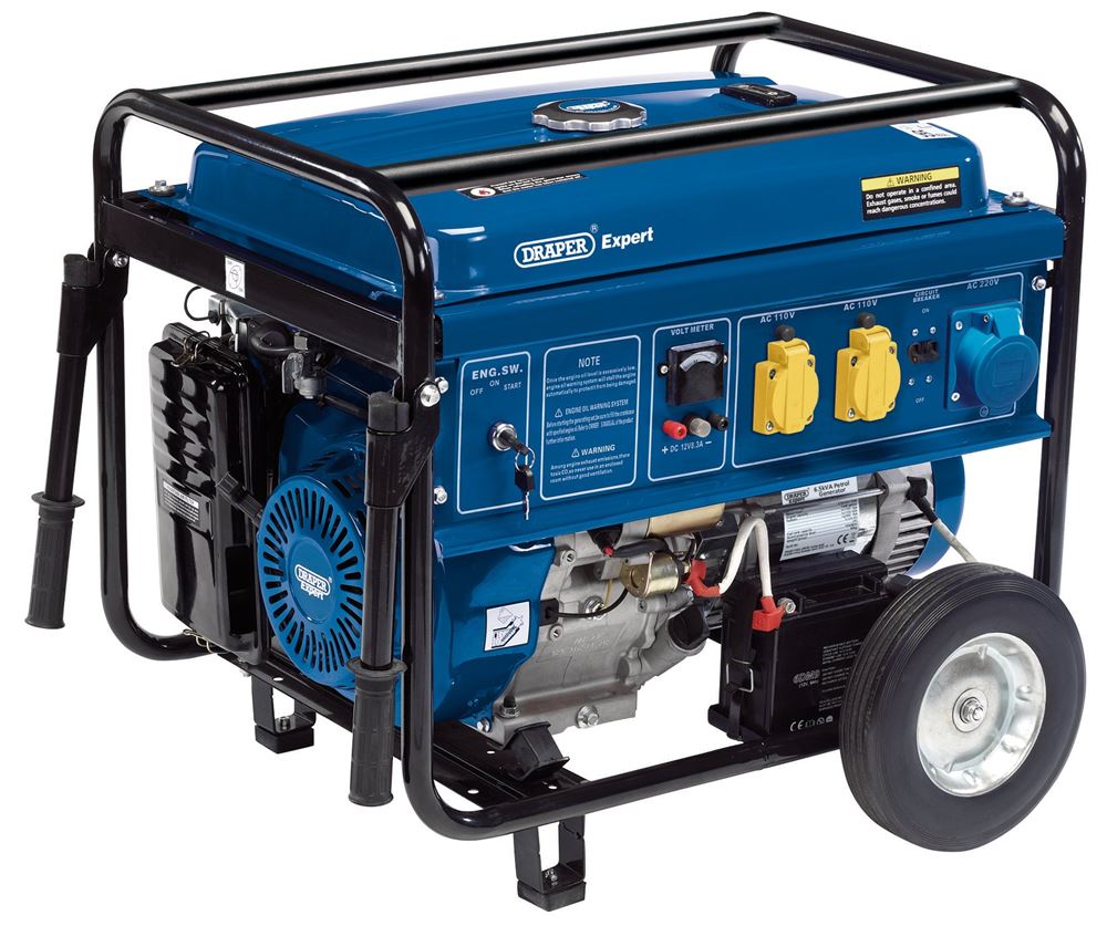 DRAPER 16143 - Petrol Generator with Wheels (6.5kVA/6.0kW)