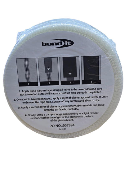 Bond It White Scrim Tape Self Adhesive Plasterboard Jointing Mesh 48mm x 90m