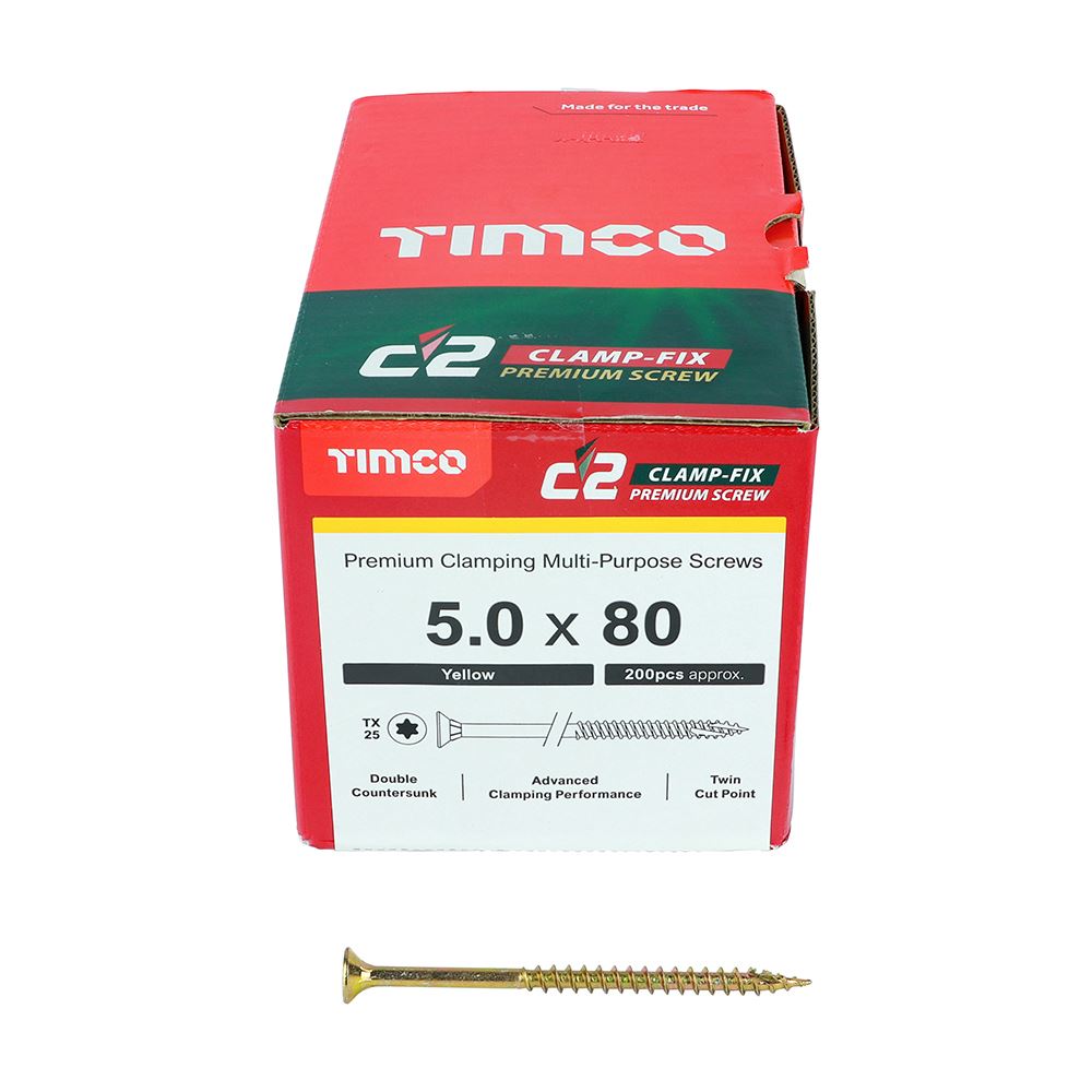 TIMCO C2 Clamp-Fix TX25 CSK ZYP 5.0 x 80 Gold Pack 200
