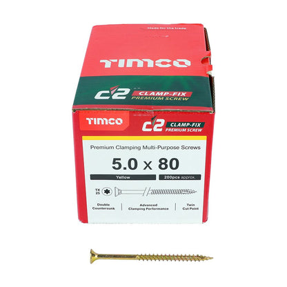 TIMCO C2 Clamp-Fix TX25 CSK ZYP 5.0 x 80 Gold Pack 200