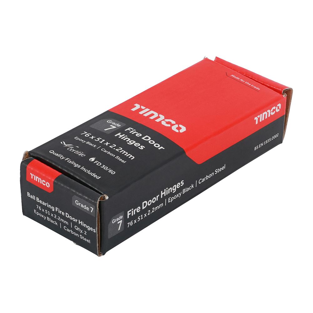 TIMCO 7 Fire Door Hinge Epoxy Black 76 x 51 x 2.2 Black Pack 2