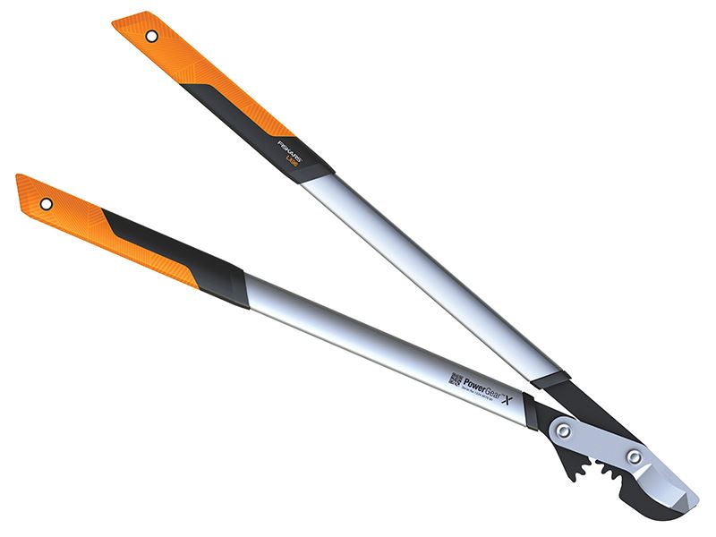 Fiskars PowerGear X Bypass Gear Scissors for Fresh Wood, Non-stick Coated, Hardened Precision Steel, Length: 80 cm, Black/Orange, LX98-L, 1020188