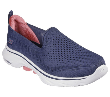 Skechers Slip On Go Walk 7 Womens Shoe | Navy/Coral | sz 4