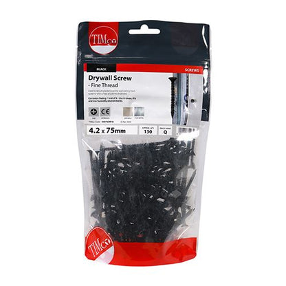 TIMCO Drywall Screw PH2 - BLK 4.2 x 75 Black Pack 130