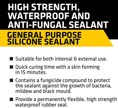 Sika General Purpose Silicone Sealant 310ml Waterproof Flexible Sealant for Kitchens Bathrooms Windows Doors Glazing and General Building Applications