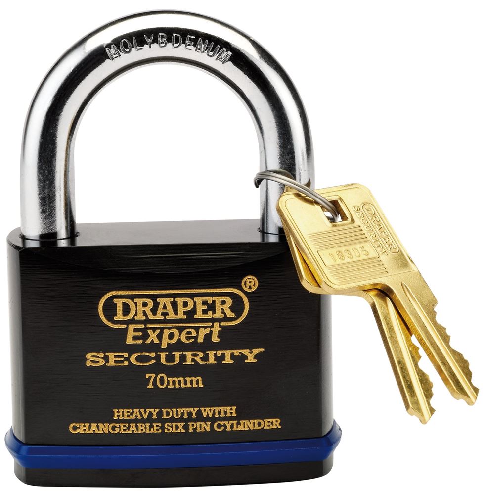 Draper H/DUTY SOLID STEEL P/LOCK 70MM 64195 Heavy Duty Solid Steel Padlocks