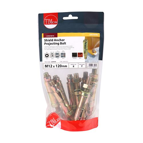 TIMCO Shield Anchor Proj. Bolt - ZYP M12:30P (M12 x 120) Gold Pack 8
