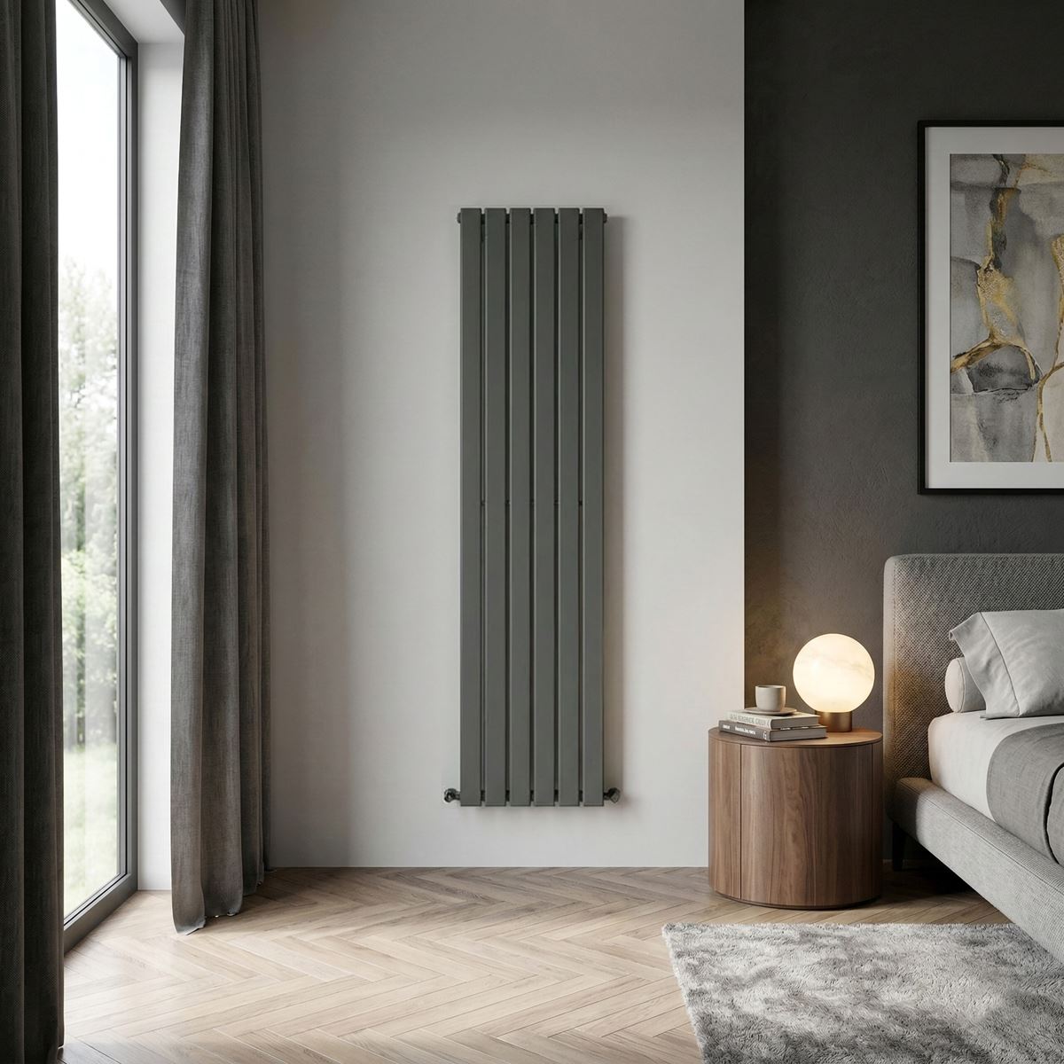 Baridi DH353 Vertical Radiator Contemporary Double Flat Panel Design 420 x 1800mm - Anthracite | Steel | Vertical flat panel design delivers a BTU
