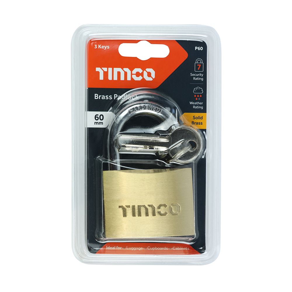 TIMCO Brass Padlock 60mm Pack 1