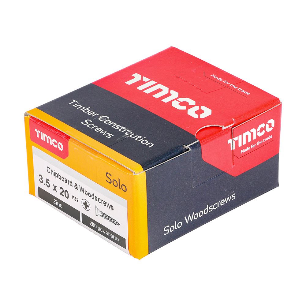 TIMCO Solo Woodscrew PZ2 CSK Zinc 3.5 x 20 Silver Pack 200