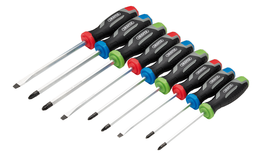 Draper SET 1 - 9PC SET - POUND THRU S Pound Thru Soft Grip Screwdriver Set (9 Piece)