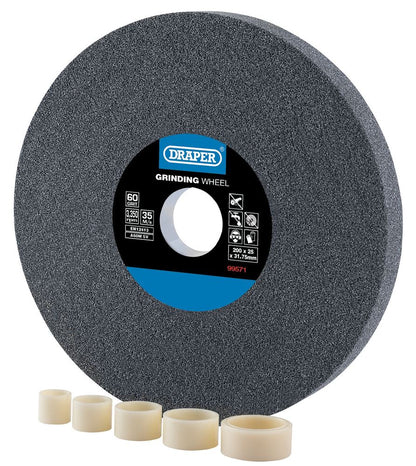 Draper GRINDING WHEEL 60G 200X25MM 99571 Aluminium Oxide Bench Grinding Wheel 60G (200mm x 25mm)