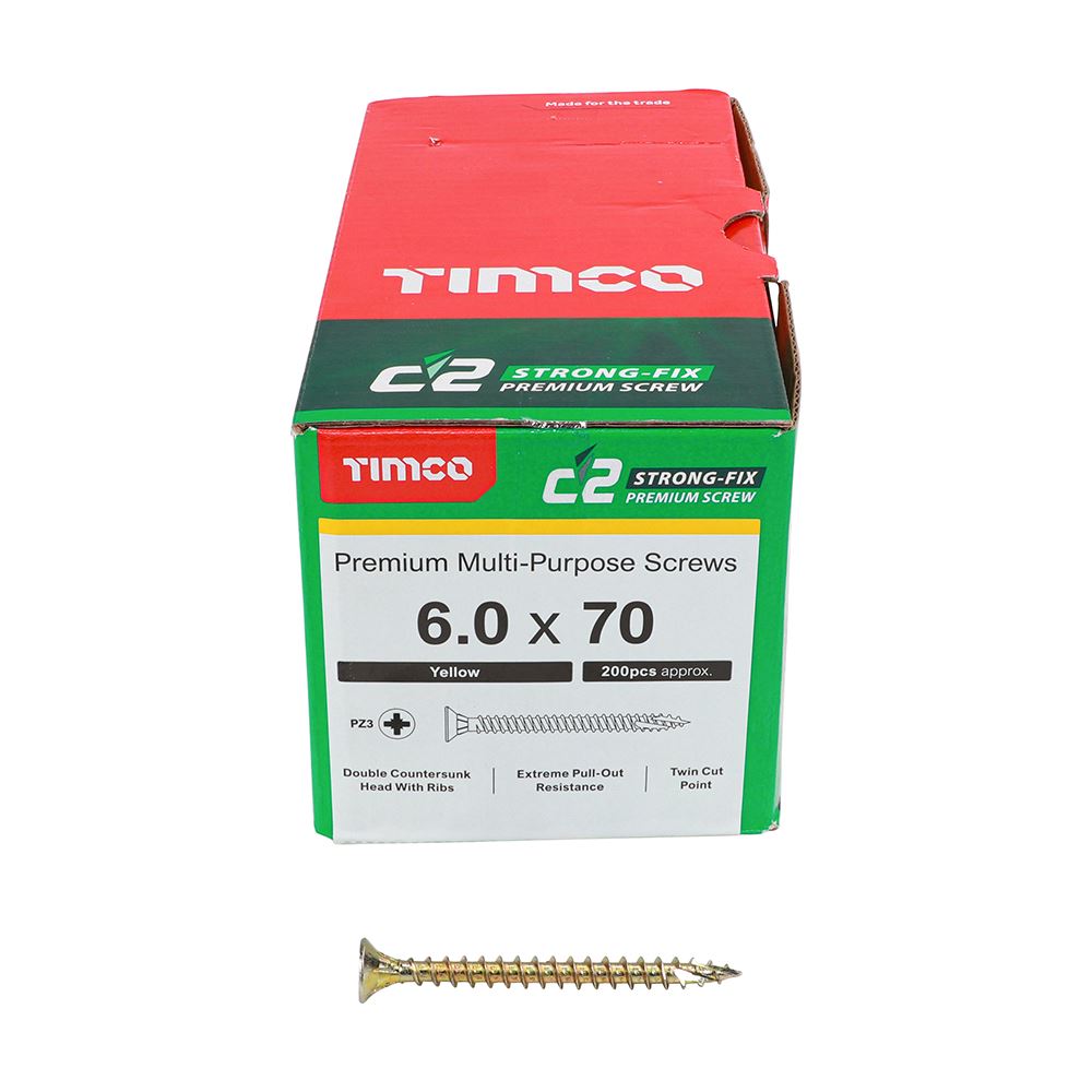TIMCO C2 Strong-Fix PZ3 CSK ZYP 6.0 x 70 Gold Pack 200