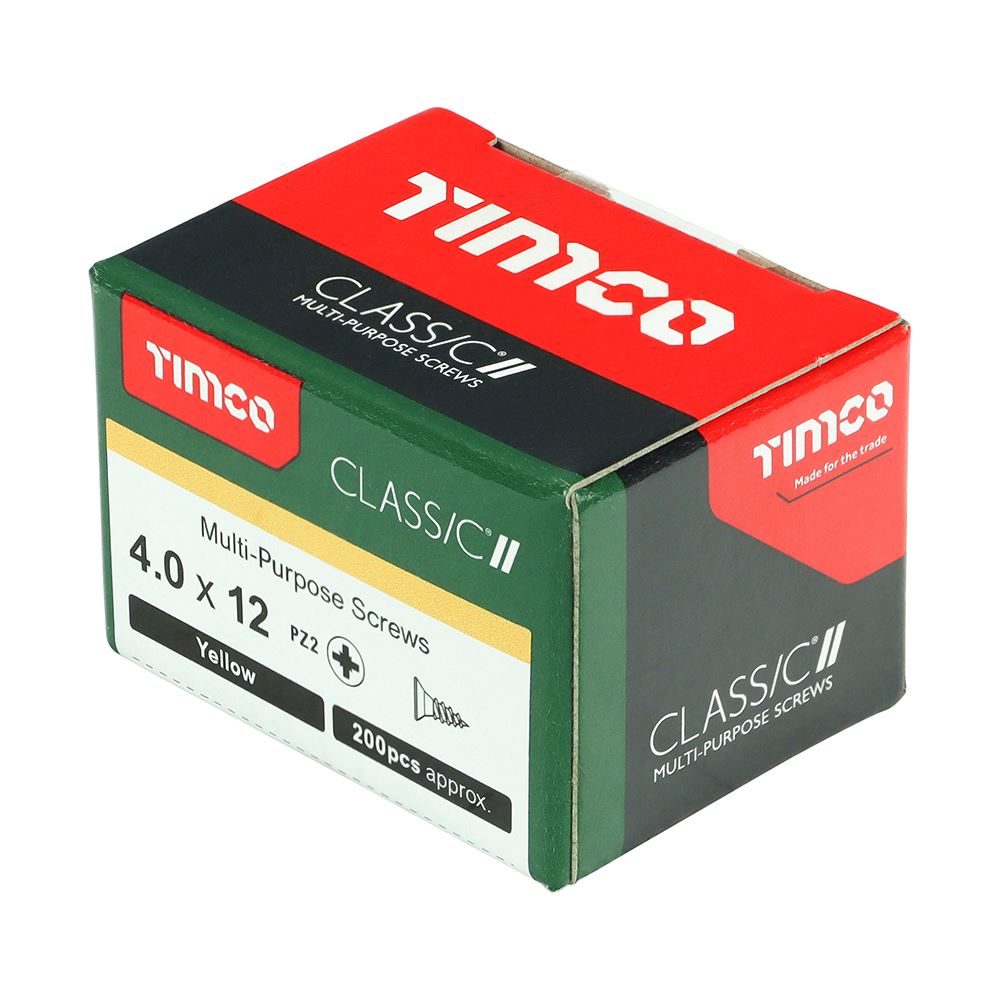 TIMCO Classic Screw PZ2 CSK ZYP 4.0 x 12 Gold Pack 200