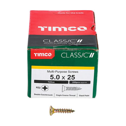 TIMCO Classic Screw PZ2 CSK ZYP 5.0 x 25 Gold Pack 200