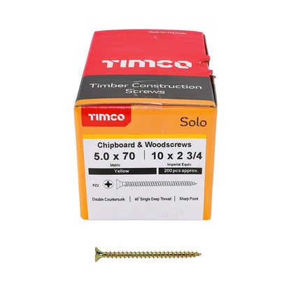 TIMCO Solo Woodscrew PZ2 CSK ZYP 5.0 x 70 Gold Pack 200